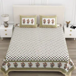 TrueYarns White & Orange Ethnic Motifs 210 TC King Bedsheet with 2 Pillow Covers-picture-20