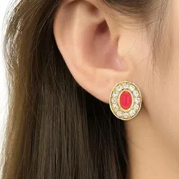 I Jewels 18K Gold Plated Pearls & Stones Studded Jewellery Set image 2