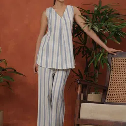 anayna Striped Pure Cotton Top With Trousers image 2