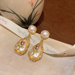 DIVASTRI Gold Plated Artificial Stones Studded Floral Korean Drop Earrings image 5