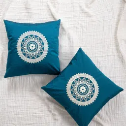 fingercraft Teal & White Printed 2 Pieces Square Cushion Covers 16 inches X 16 inches-image-14