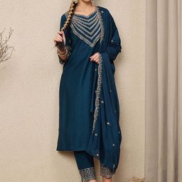 VredeVogel Women Ethnic Motifs Embroidered Kurta with Trousers & Dupatta-picture-23