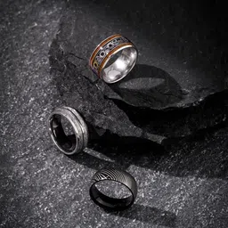 Qiroko Set Of 3 Men Stainless Steel Band Finger Ring-image-9