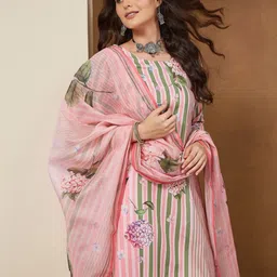Janasya Women Light Pink Cotton Floral Printed Straight Kurta Set-picture-34