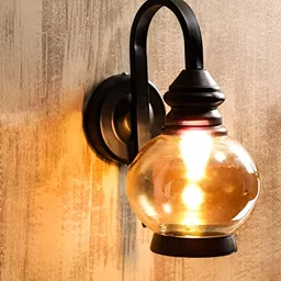 KINIS Black & Gold-Toned Textured Metal Spherical Shaped Wall Lamp With Bulb image 2