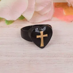 Brass Black Heartshape Crucifix Cross Christian finger ring-image-85