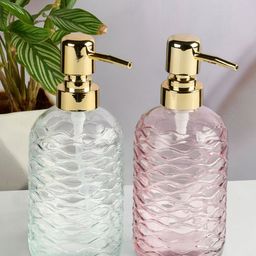 Kookee Transparent & Pink 2 Pieces Textured Glass Soap Dispensers 400 ml-picture-41