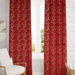 Galaxy Home Decor Maroon Set of 2 Floral Room Darkening Door Curtain-picture-18