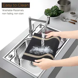 UniKart Black 8 Pieces Striped Rectangle Table Placemats image 2