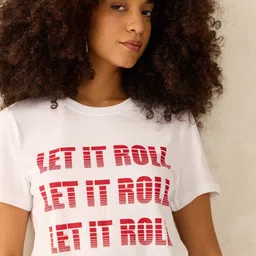 Outzidr Women Typography Printed Round Neck Cotton T-shirt image 3