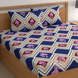 CHHAVI INDIA Blue & Beige Printed Microfiber 210 TC Queen Bedsheet Set-1.83 m x 1.98 m-picture-19