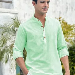 Navkanj Mandarin Collar Roll-Up Sleeves Cotton Straight Kurta-picture-41