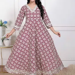 MIRAVAN Floral Printed Gotta Patti Ethnic Dresses-picture-11