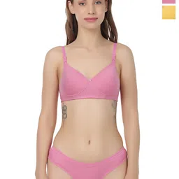 Liigne Women Pack Of 2 Everyday Non Padded Pure Cotton Bra Panty Set-picture-12