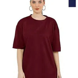 NOTWILD Women Pack Of 2 Solid Round Neck Cotton Oversized T-shirts-picture-24