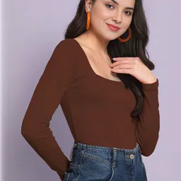 Maheshvi Women Square Neck Long Sleeves Ribbed Fitted Top image 2