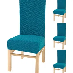 Yellow Weaves Blue 4 Pieces Textured Jacquard Chair Covers-image-91