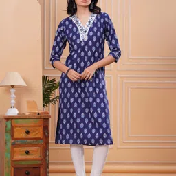 JC4U Women Floral Printed Regular Straight Calf Length Kurta-image-35