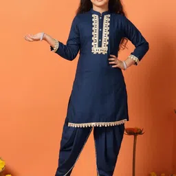 BAESD Girls Band Collar Straight Thread Work Kurta With Dhoti Pant-image-61