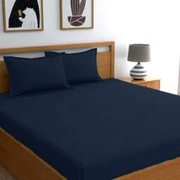 WEAVE AND DECOR Navy Blue Striped 300 TC Bedsheet with 2 Pillow Covers image 3