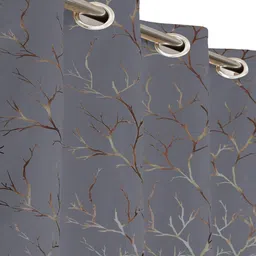 HOMEBREW FURNISHINGS Charcoal & Gold Toned 2 Pieces Printed Room Darkening Door Curtains image 2