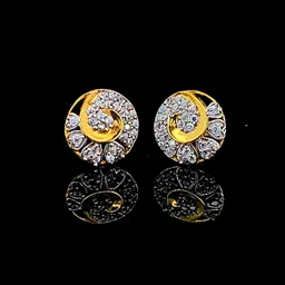 NJ Arts Pave Swirl Blossom Studs Yellow Gold 18kt Huggie Earring-picture-22