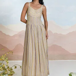 Baise Gaba Women Striped Printed Sweetheart Neck Fit & Flare Maxi Dress image 5