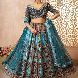 ODETTE Embroidered Semi-Stitched Lehenga & Unstitched Blouse With Dupatta-picture-24