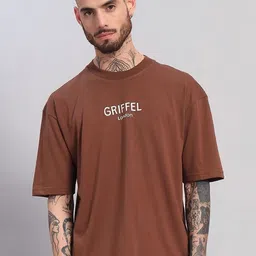 GRIFFEL Men Solid Round Neck Cotton Oversized T-shirt-picture-11