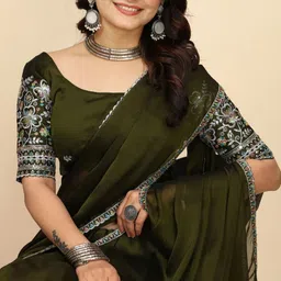 Zenophily Embroidered Pure Chiffon Saree With Unstiched Blouse Piece-picture-33