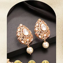 Saraf RS Jewellery Gold Plated Kundan Studded Contemporary Drop Earrings image 5