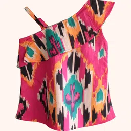 Peekaaboo Kids Girls Rangoli Printed One Shoulder Pure Cotton Top With Palazzos image 3