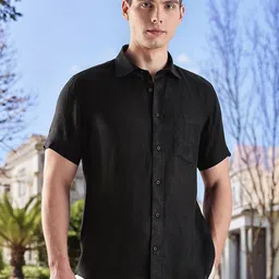 Nautica Men Solid Spread Collar Linen Casual Regular Fit Shirt-picture-37