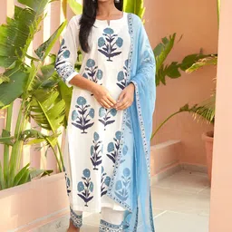 KALINI Floral Printed Notch Neck Regular Kurta With Palazzos & Dupatta-picture-42