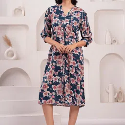 Jyoti Floral Print Shirt Midi Dress-image-5