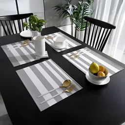UniKart Grey & White 8 Pieces Striped Anti-Slip Table Placemats image 4
