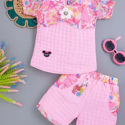 SUPER ART CREATION Unisex Kids Pink Cotton Printed Top With Shorts Clothing Set-picture-10