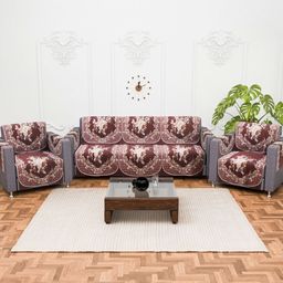 Myntra Elegant Homes Maroon & White Self Design 5 Seater Velvet Sofa Cover-picture-45
