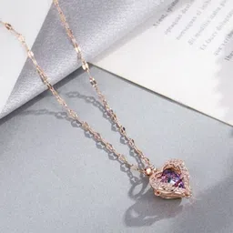 Wynona Women Rose Gold-Toned American Diamond Studded Pendant With Chain image 1