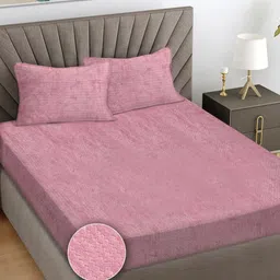 Myntra Elegant Homes Pink Geometric Woolen 300 TC King Bedsheet Set 2.50m x 2.25m-picture-23