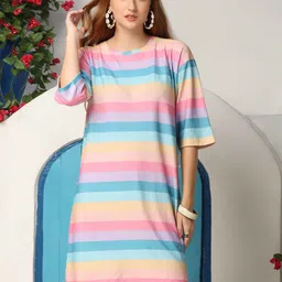 SZN Women A-Line Round Neck Striped Dress-picture-40