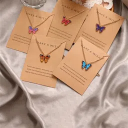 MEENAZ Set Of 5 Gold-Plated Butterfly Shaped Pendant With Chain image 2