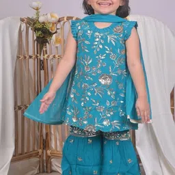 Sangria Girls Embroidered Round Neck Kurta & Sharara With Dupatta-picture-51