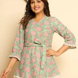 KASYA Floral Printed Pure Cotton Tunic With Palazzos image 3