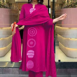 DIVASTRI Women Printed A-Line Kurta with Trousers & With Dupatta image 3