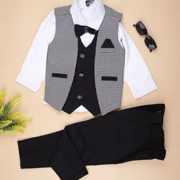 V-Mart Boys Checked Cotton Notched Lapel Single Breasted Regular Fit Suit-picture-34