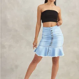 DOLCE CRUDO A-Line Knee-Length Denim Skirt-picture-54