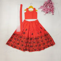 Shoryam Fashion Girls Orange Raw Silk Lehenga Choli-picture-54