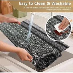 Good Vibes Grey & White 6 Pieces Textured Waterproof Anti-Skid Table Placemats image 3