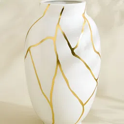 Home Centre Oro White & Gold-Toned Kinsuki Printed Ceramic Vase-picture-21